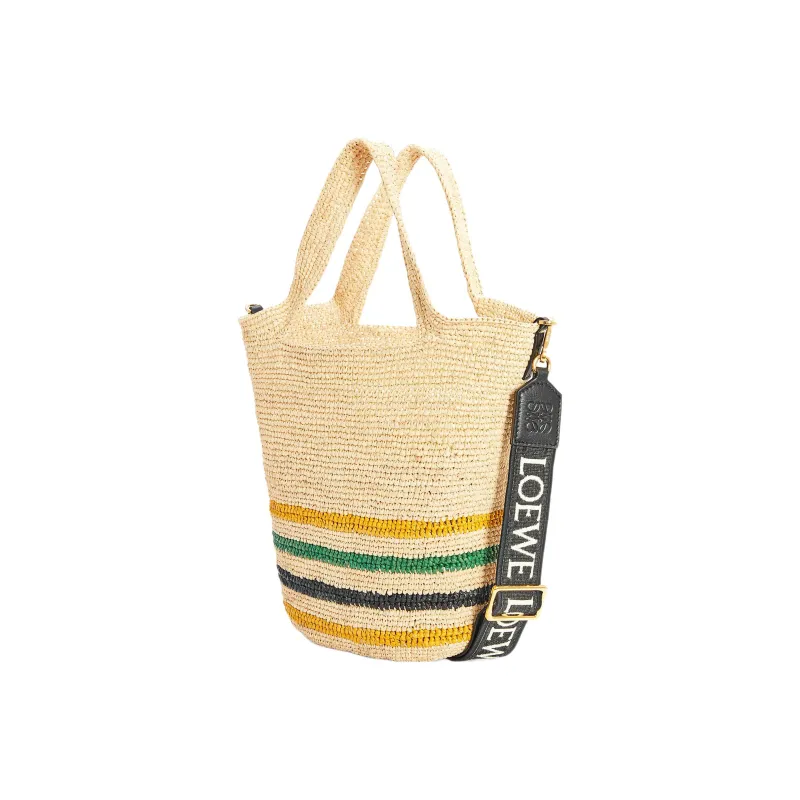 LOEWE Slit Raffia Fiber Cow Leather Patchwork Handbag Shoulder Bag Crossbody Bag Mini Women's Black/Natural-1