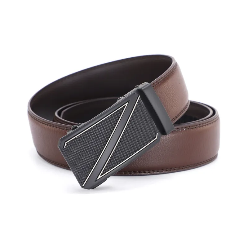 KENMO Cow Split Leather Minimalist Style Letter Z Automatic Buckle Width 3.5cm Present Box Included Leather Belts Men's-5