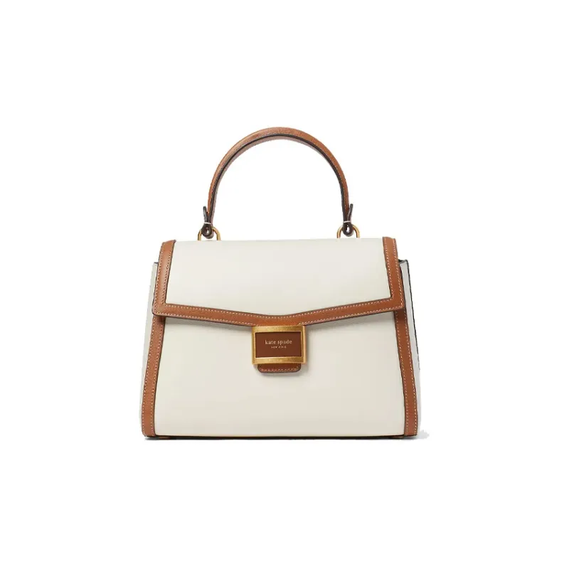 Kate Spade Katy Leather Shoulder Bag Crossbody Bag Handbag Medium Size Women's Cream White/Brown-0