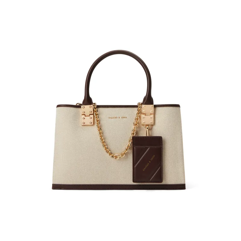 CHARLES&KEITH Pu Leather Kelly Bag Handbag Tubas Women's Dark Brown/Beige-0