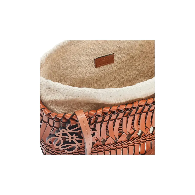 LOEWE Basket Textile Cow Leather One Shoulder Handbags Women's Tan-4