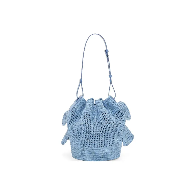 LOEWE Balloon Raffia Fiber With Cow Leather Handbag, Shoulder Bag Women's Denim Blue-3