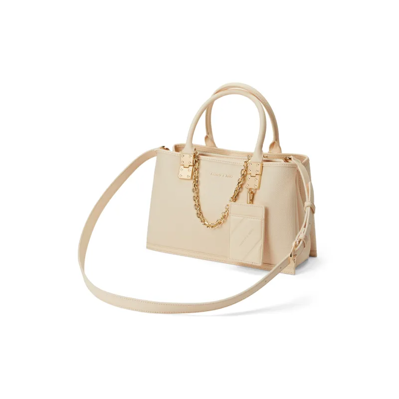 CHARLES&KEITH Pu Leather Kelly Bag Handbag Tubas Women's Dark Brown/Beige-5