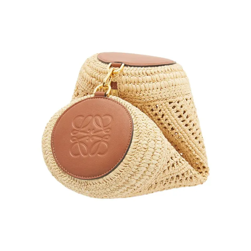 LOEWE Anagram Raffia Fiber Cow Leather Patchwork Handbag Shoulder Bag Women's Natural/Tan-1