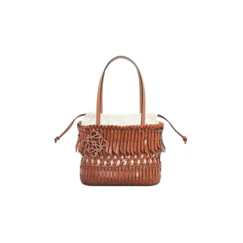 LOEWE Basket Textile Cow Leather One Shoulder Handbags Women's Tan