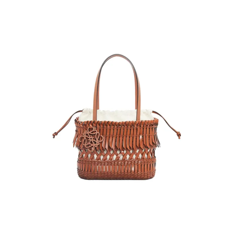 LOEWE Basket Textile Cow Leather One Shoulder Handbags Women's Tan-0
