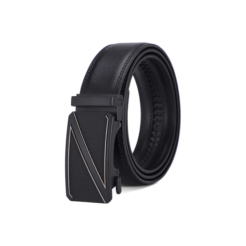 KENMO Cow Split Leather Minimalist Style Letter Z Automatic Buckle Width 3.5cm Present Box Included Leather Belts Men's-0