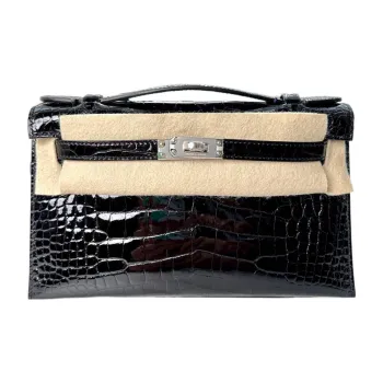 HERMES Kelly Crocodile Leather Kelly Bag Handbags Mini Women's Noir Black