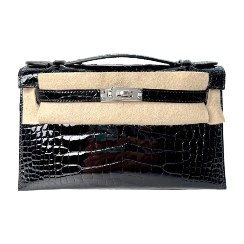 HERMES Kelly Crocodile Leather Kelly Bag Handbags Mini Women's Noir Black-0