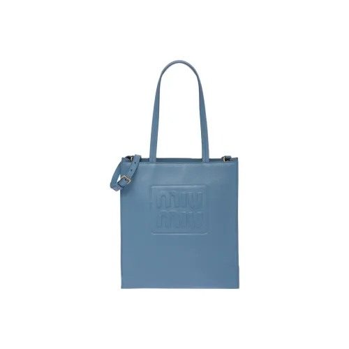 MIU MIU Leather Tote Bag Shopping Bag Handbag Women's Interstellar Blue