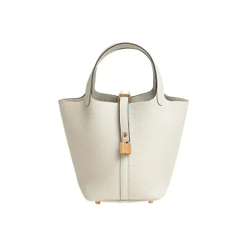 HERMES Picotin Lock Taurillon Clemence Leather Basket Bag Handbag Bucket Bag 18 Women's 10 Craie Milkshake White