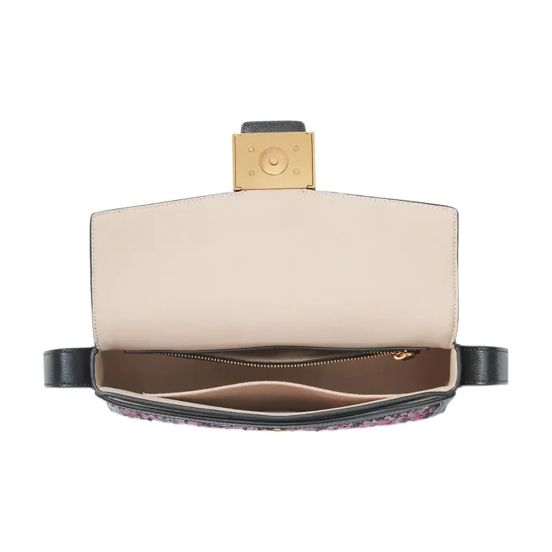 Kate Spade Katy Cow Leather Patchwork With Fabric Messenger Bag Handbag Shoulder Bag Women's Pink & Black-3