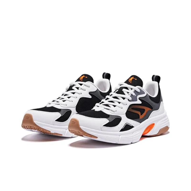 QIAODAN Abrasion Resistant Breathable Low Top Running Shoes Men's Black White Orange-2