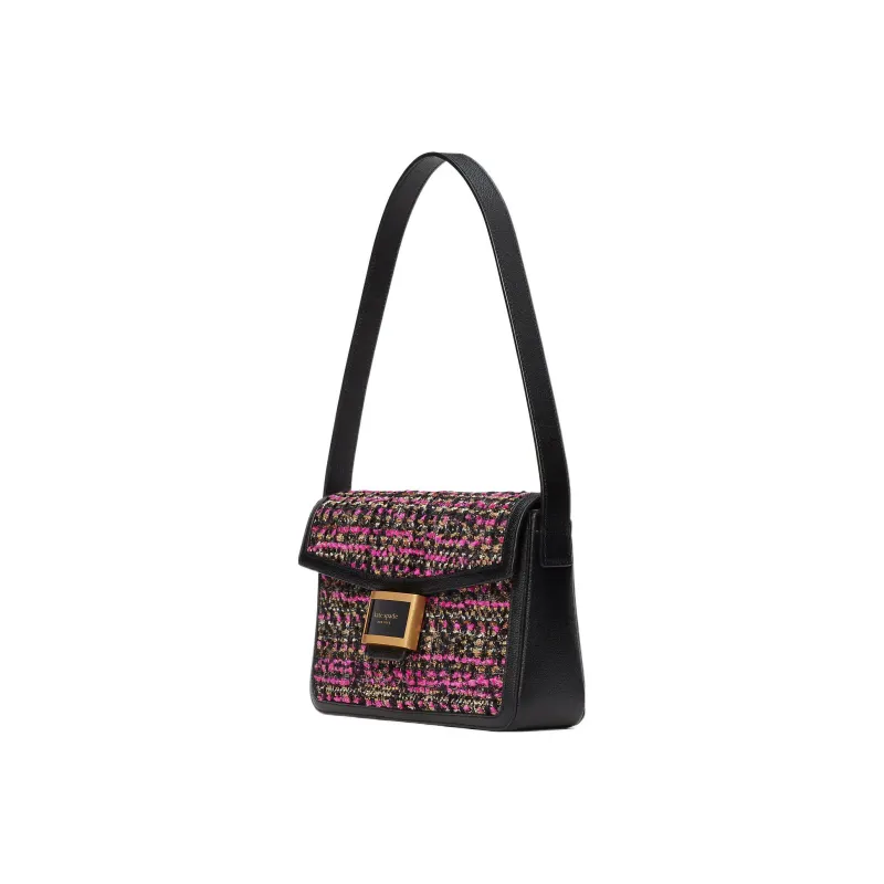 Kate Spade Katy Cow Leather Patchwork With Fabric Messenger Bag Handbag Shoulder Bag Women's Pink & Black-1