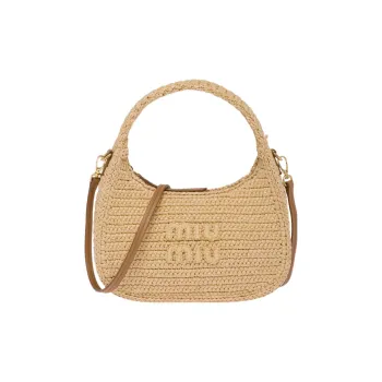 MIU MIU Wander Series Threading Needle Woven Fabric Hobo Bag, Shoulder Bag, Handbag Regular Women's Beige