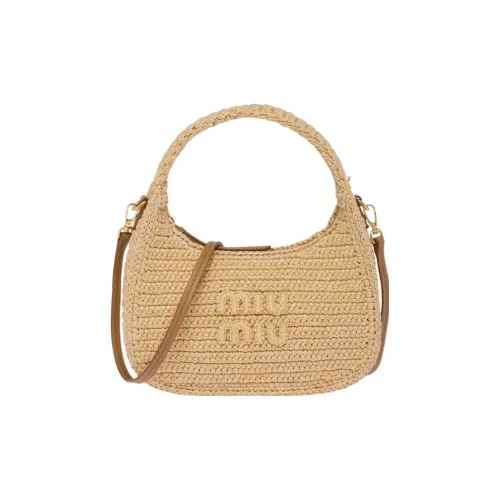 MIU MIU Wander Series Threading Needle Woven Fabric Hobo Bag, Shoulder Bag, Handbag Regular Women's Beige