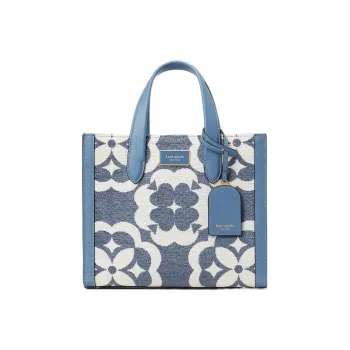 Kate Spade Manhattan Fabric Bonded Split Cow Leather Tote Bag Shopping Bag One Shoulder Handbag Small Size Women's Blue