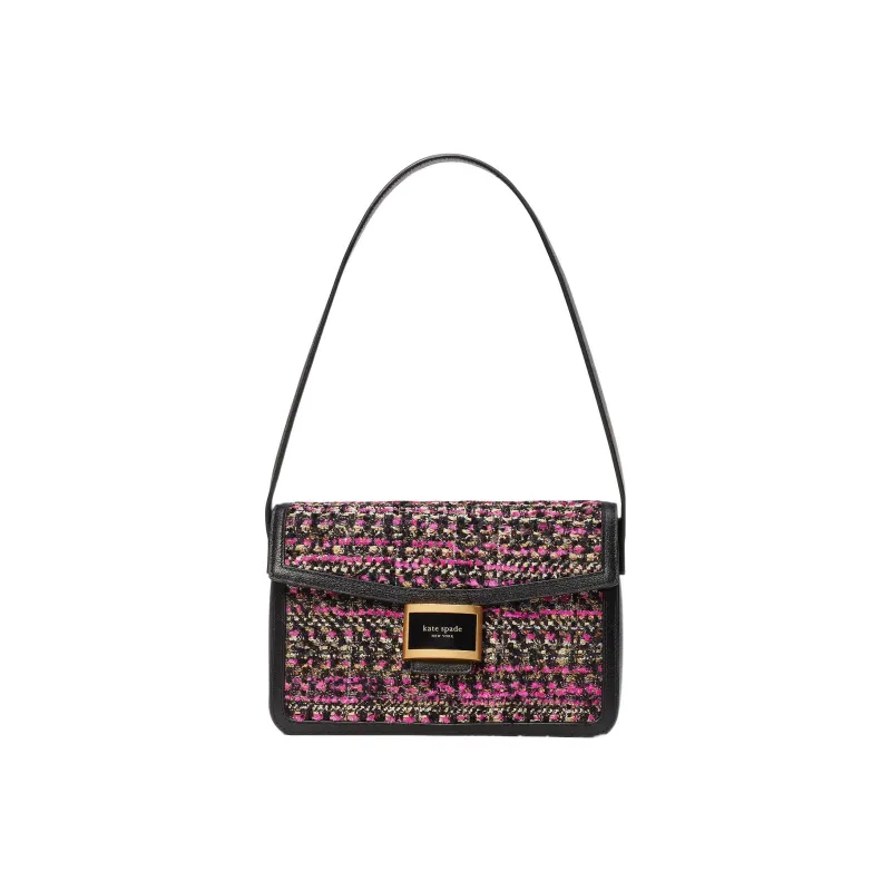 Kate Spade Katy Cow Leather Patchwork With Fabric Messenger Bag Handbag Shoulder Bag Women's Pink & Black-0