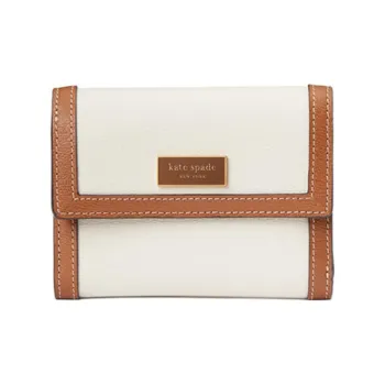 Kate Spade Katy Cow Leather Card Holder Wallet Women's White & Brown