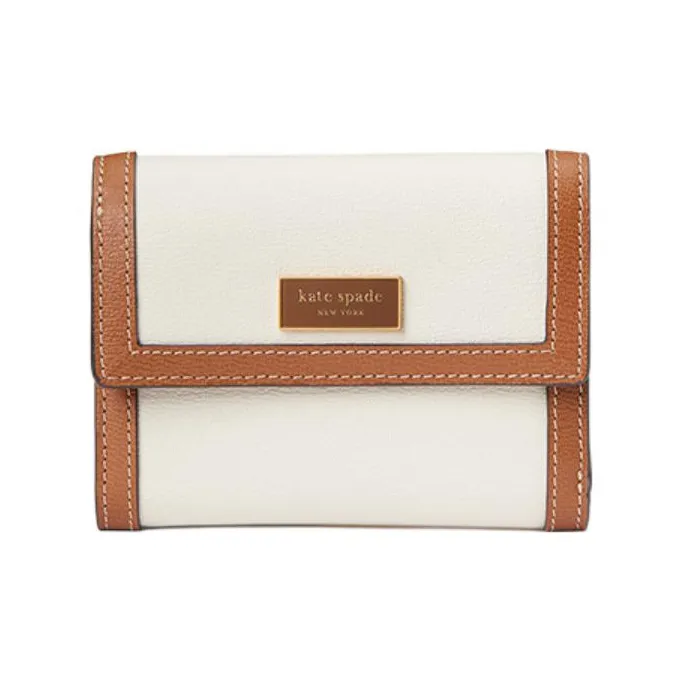 Kate Spade Katy Cow Leather Card Holder Wallet Women's White & Brown-0