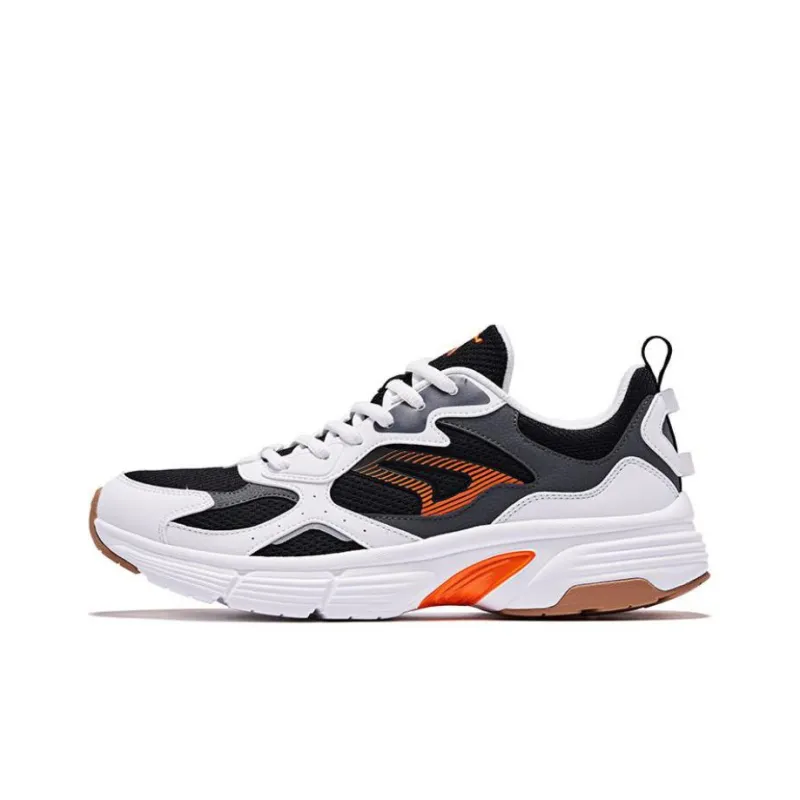 QIAODAN Abrasion Resistant Breathable Low Top Running Shoes Men's Black White Orange-0