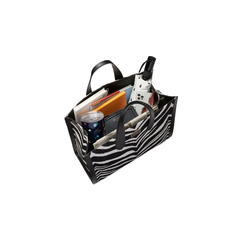 Kate Spade Manhattan Cow Leather Patchwork With Fabric Tote Bag Shopping Bag Handbags Large Size Women's Black White-3
