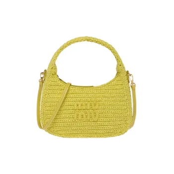 MIU MIU Threading Needle Woven Hobo Bag, Shoulder Bag, Crossbody Bag, Handbag Women's Citrus Yellow