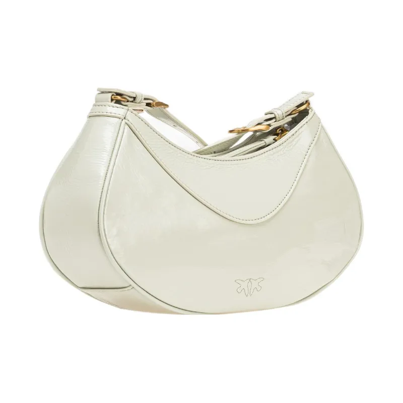 PINKO Sheepskin With Patent Leather Crescent Bag, Shoulder Bag, Crossbody Bag Women's Grass Green-2