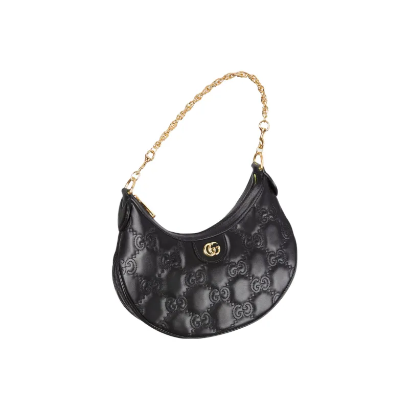 GUCCI GG Matelassé Leather Crescent Moon Bag Shoulder Bag Crossbody Bag Women's Black-2