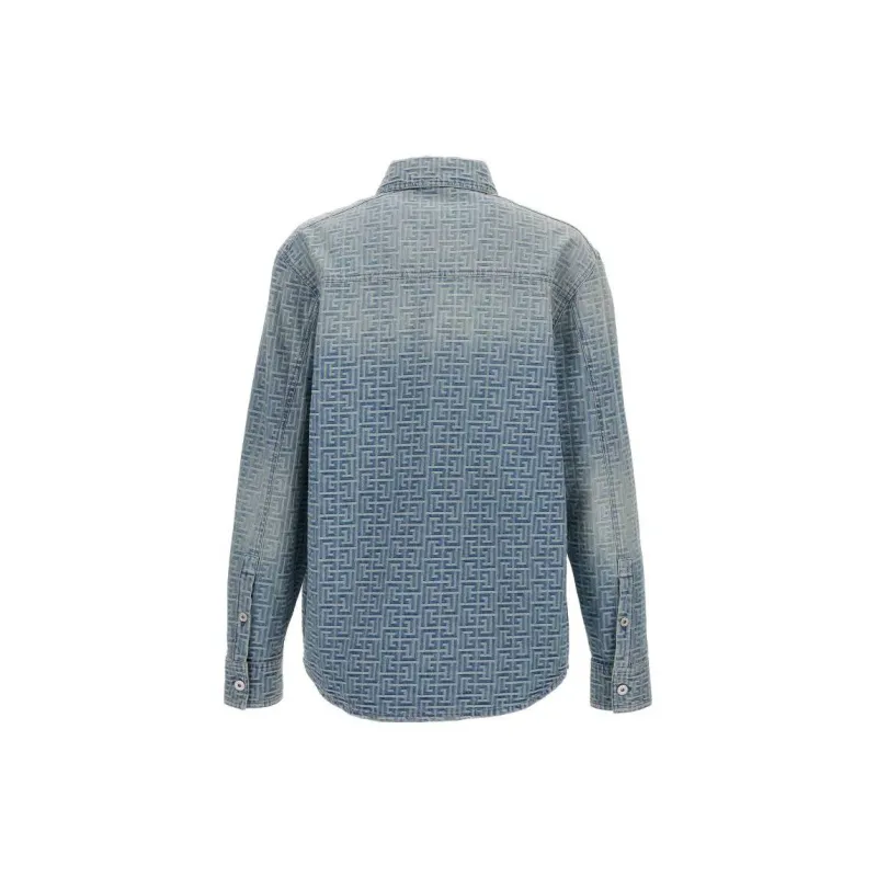 BALMAIN Monogrammed Denim Overshirt-1