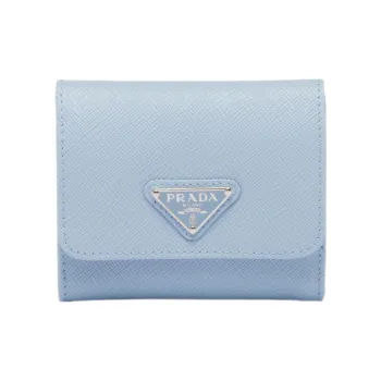 PRADA Leather Wallet Small Size Women's Light Blue