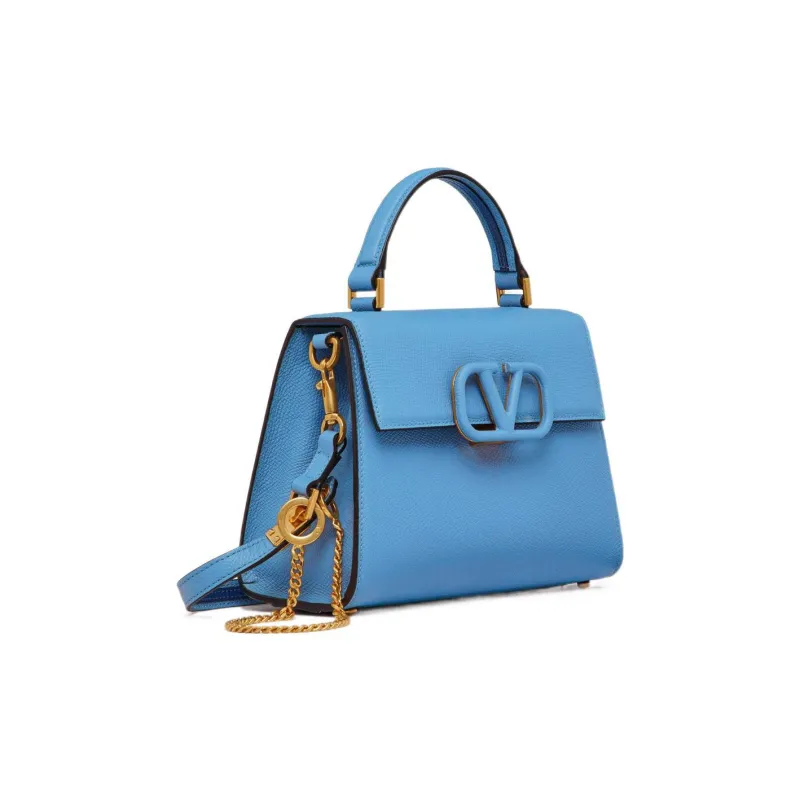 Valentino VSLING Textured Calfskin Shoulder Bag Crossbody Bag Handbag Small Size Women's Blue-1