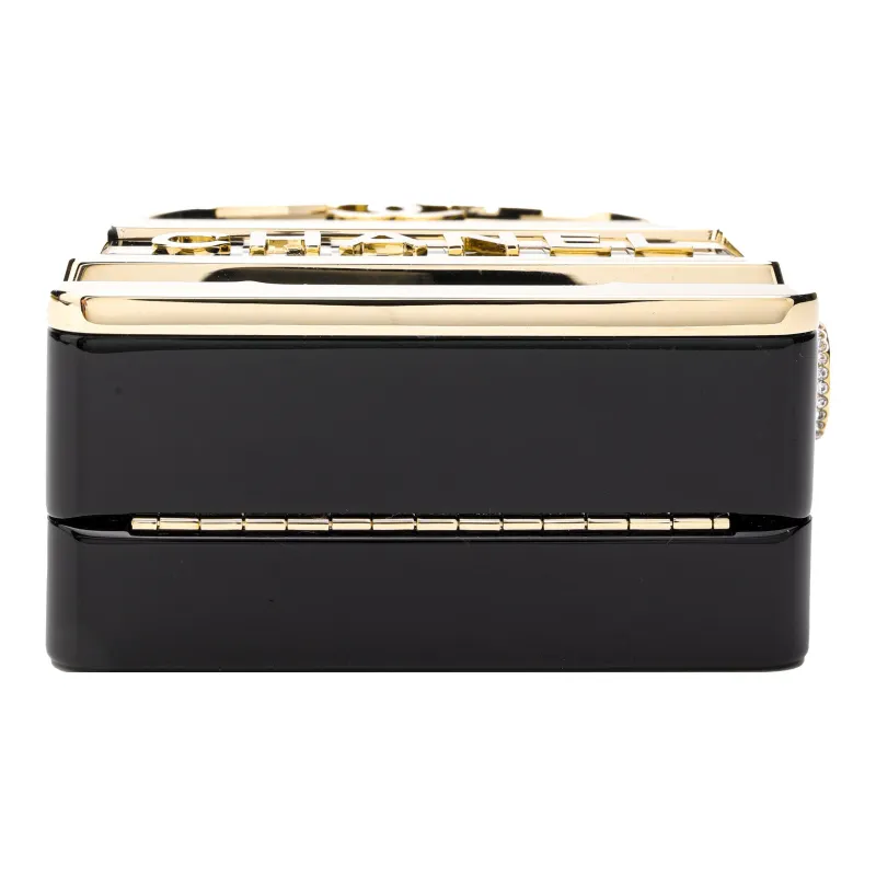 CHANEL 23C Early Spring Resin With Rhinestone Chain Bag, Evening Bag, Crossbody Bag Women's Black & Gold-3