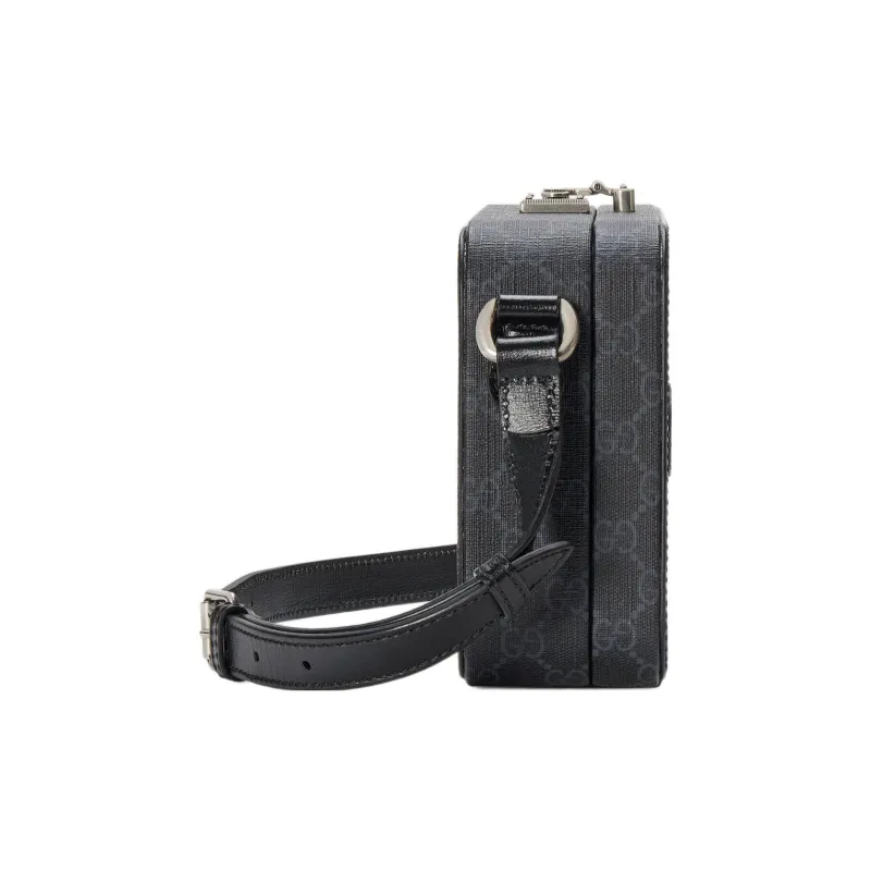 GUCCI Canvas With Leather Messenger Bag, Shoulder Bag, Crossbody Bag Men's Black-4