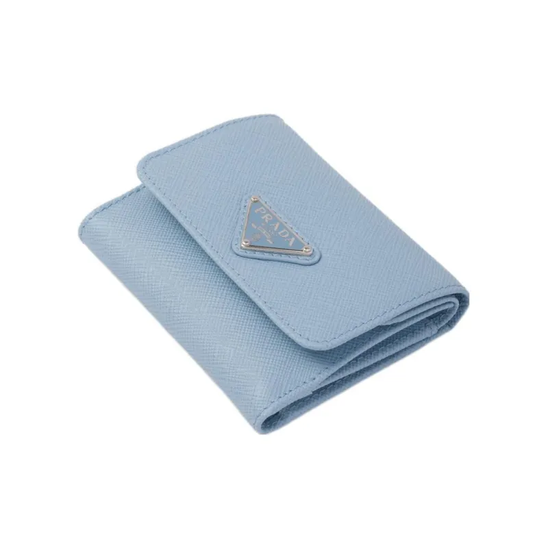 PRADA Leather Wallet Trumpets Women's Light Blue-1