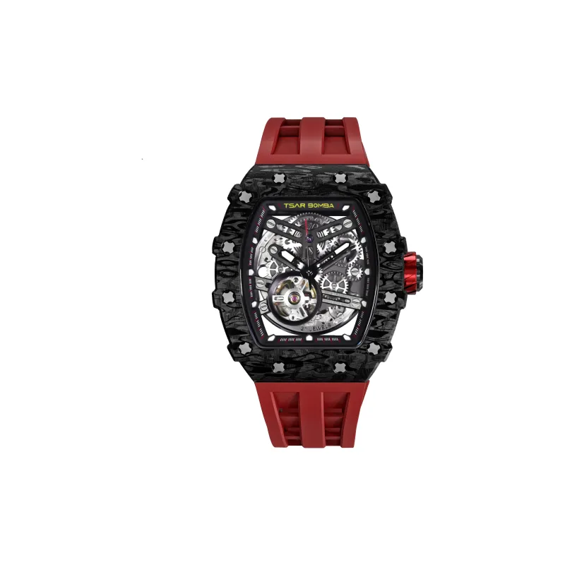 TSAR BOMBA Automatic Mechanical Movement Silicone Strap Watch Men's Watches Black Dial-14