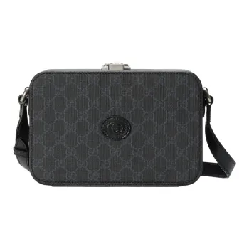 GUCCI Canvas With Leather Messenger Bag, Shoulder Bag, Crossbody Bag Men's Black