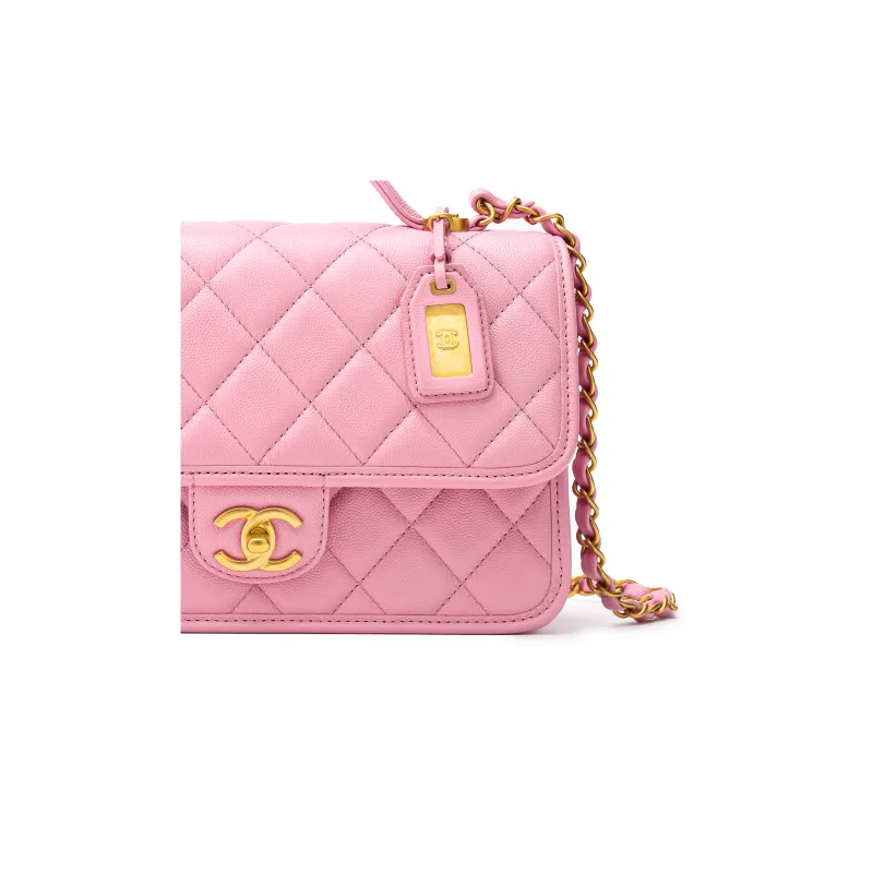 CHANEL Grain Embossed Cow Leather Tofu Bag Messenger Bag Handbag, Shoulder Bag, Crossbody Bag Women's Pink-4