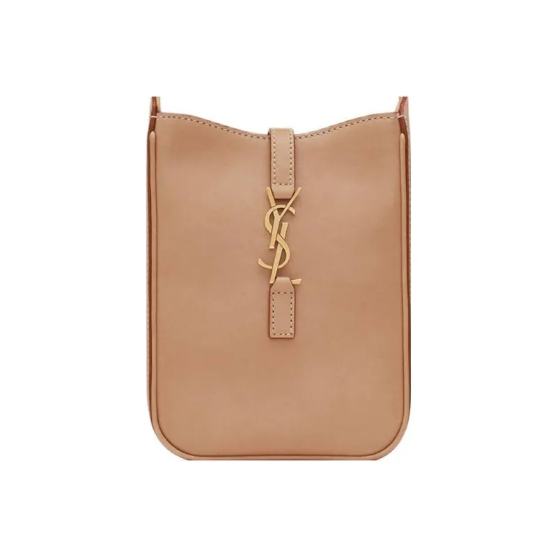 SAINT LAURENT Calfskin Upright Handbag, Crossbody Bag Mini Women's Brown Gold-0