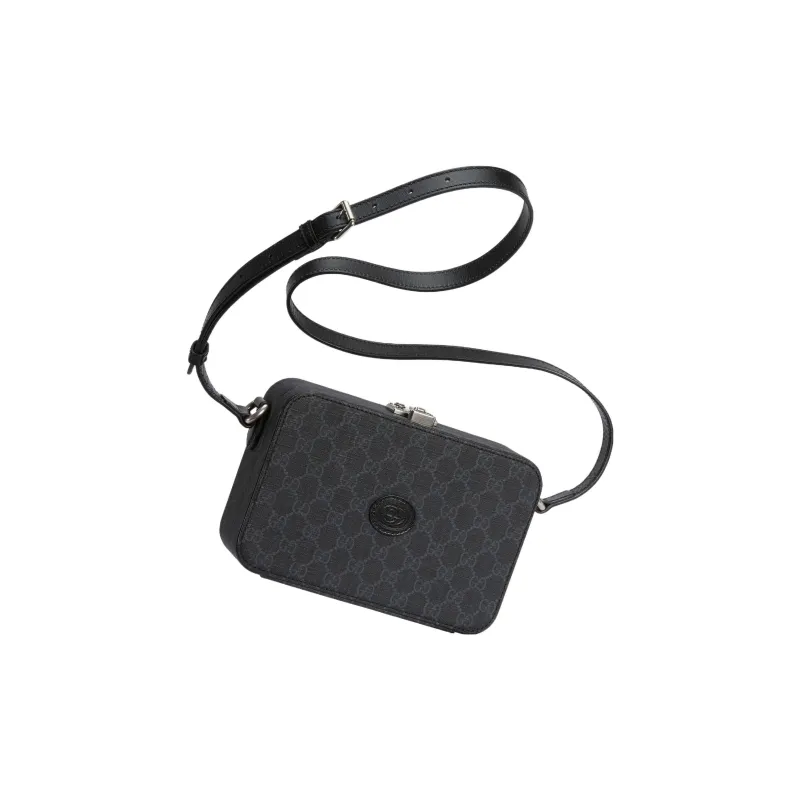 GUCCI Canvas With Leather Messenger Bag, Shoulder Bag, Crossbody Bag Men's Black-3