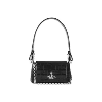 Vivienne Westwood HAZEL Calfskin Shoulder Bag, Baguette Bag, One Shoulder Handbag Small Size Women's Black