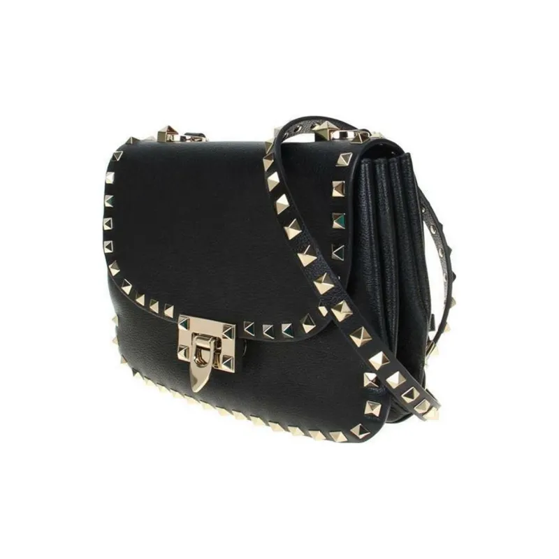 Valentino Leather Saddle Bag Shoulder Bag Crossbody Bag Regular Women's Black Gold-1