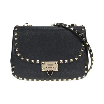 Valentino Leather Saddle Bag Shoulder Bag Crossbody Bag Regular Women's Black Gold