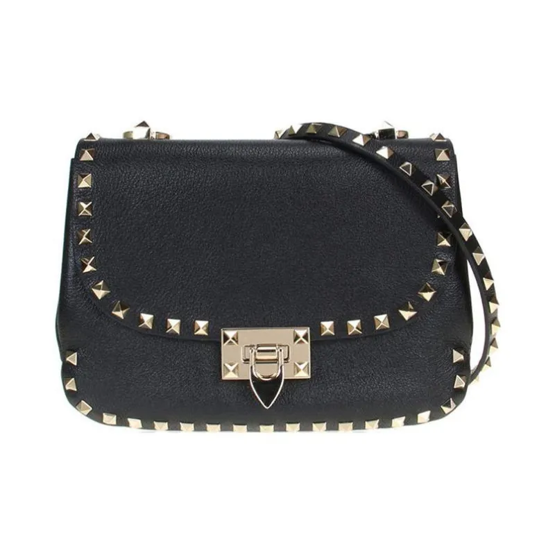 Valentino Leather Saddle Bag Shoulder Bag Crossbody Bag Regular Women's Black Gold-0