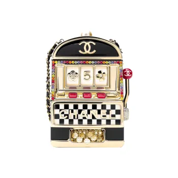 CHANEL 23C Early Spring Resin With Rhinestone Chain Bag, Evening Bag, Crossbody Bag Women's Black & Gold