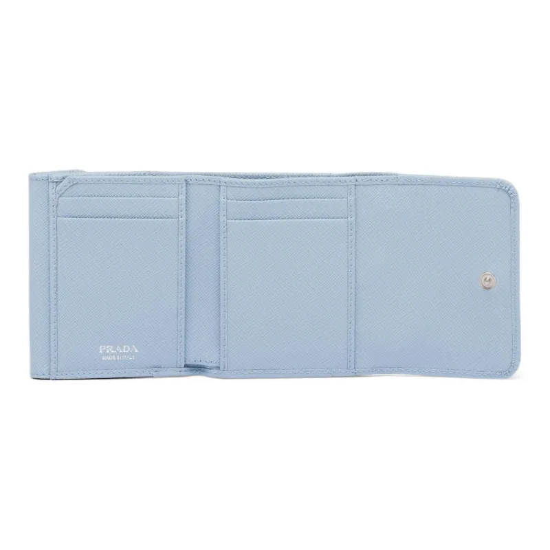 PRADA Leather Wallet Trumpets Women's Light Blue-3