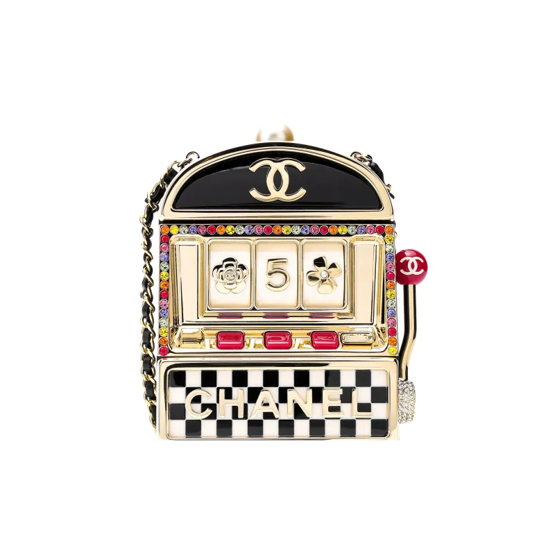 CHANEL 23C Early Spring Resin With Rhinestone Chain Bag, Evening Bag, Crossbody Bag Women's Black & Gold-4
