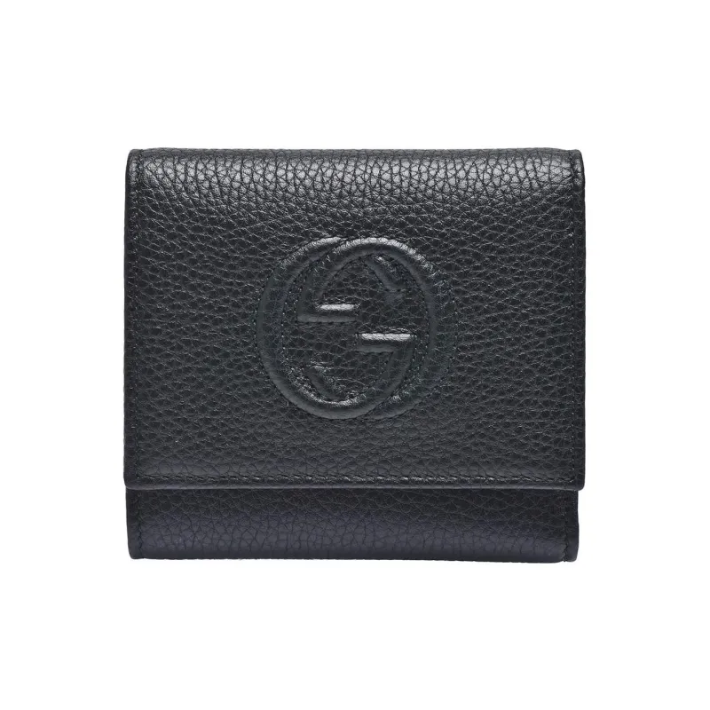 GUCCI Litchi Grain Cow Leather Wallet Women's Black-0