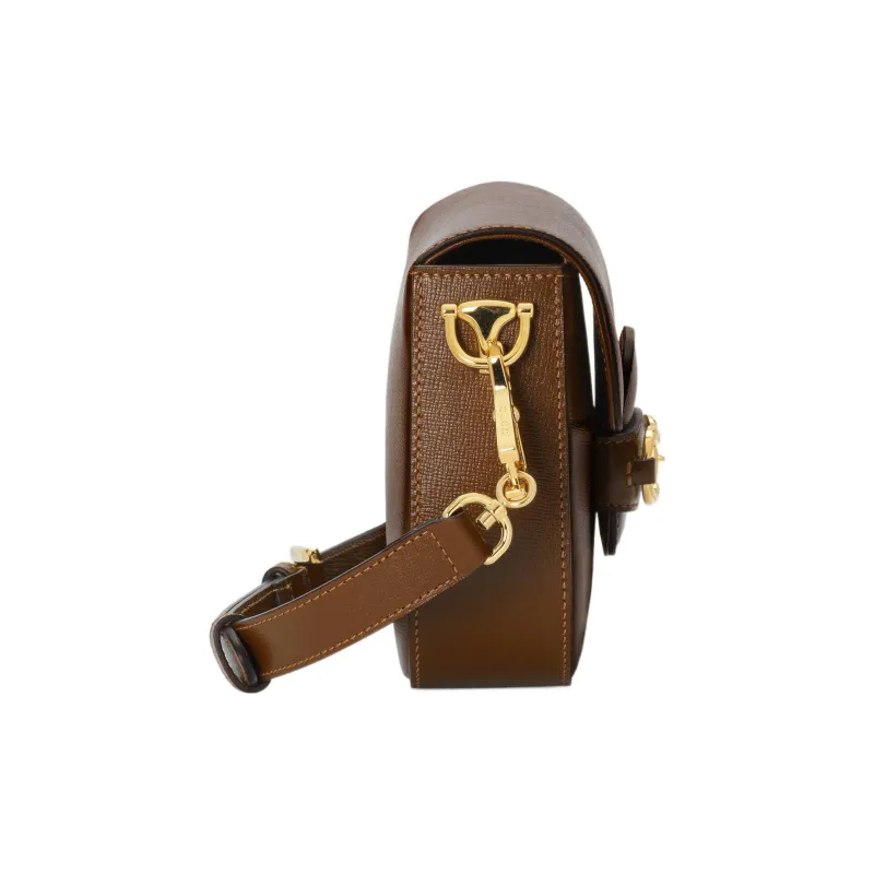 GUCCI Horsebit 1955 Leather Saddle Bag Crossbody Shoulder Bag Women's Brown-3