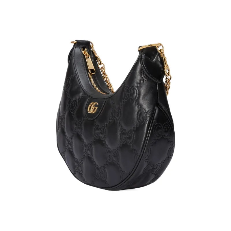 GUCCI GG Matelassé Leather Crescent Moon Bag Shoulder Bag Crossbody Bag Women's Black-3